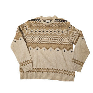 American Eagle Mens XL Cream Tan Fisherman Fair Isle Crewneck Pullover Sweater